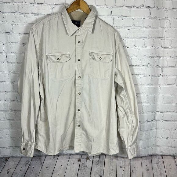 Wrangler Mens Size  XL Button Up Shirt Chambray Beige Workwear Country - Picture 1 of 9